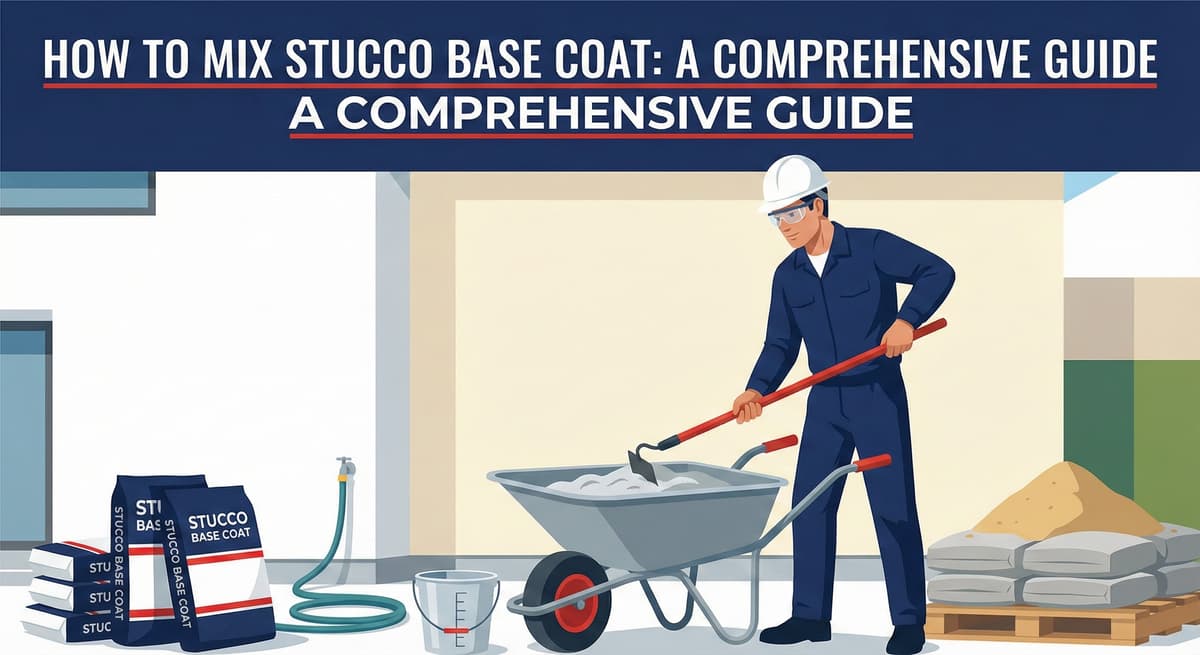 Stucco Champions guide displaying essential masonry tools: finishing trowel, hawk, margin trowel, pipe trowel, corner trowel, and pointer.