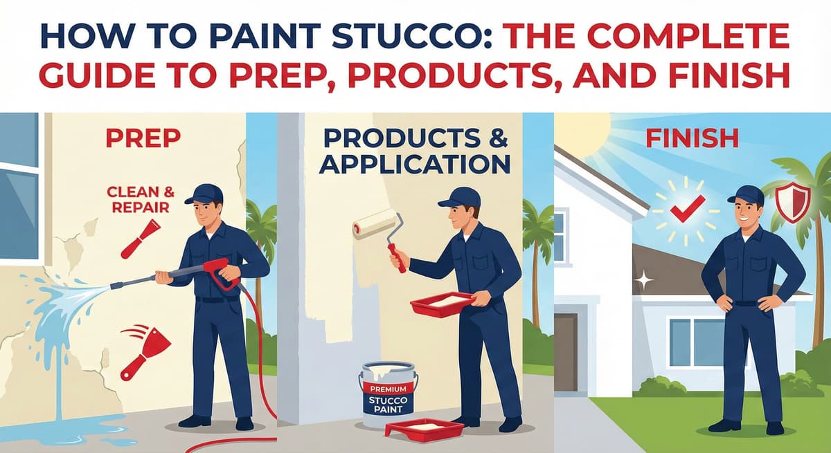 Stucco Champions infographic comparing traditional stucco application with cement and sand versus acrylic stucco finish application.