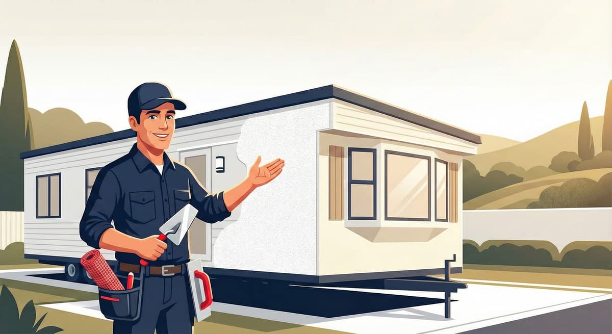 Professional mobile home stucco installation and repair services with proper weep screed drainage for manufactured housing